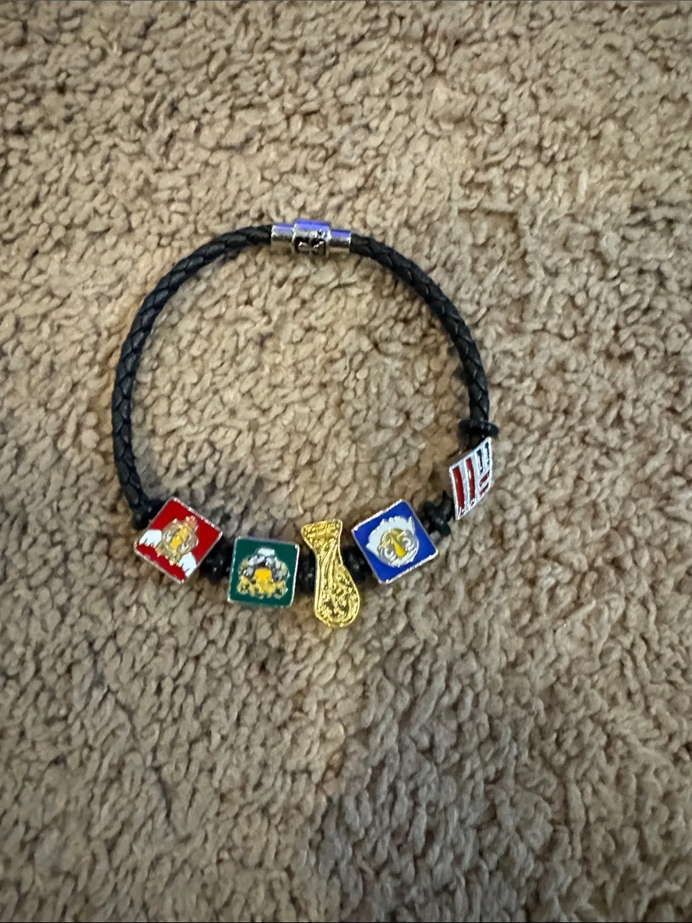 FIFA Black Braided Charm Bracelet with Colorful Enamel Beads